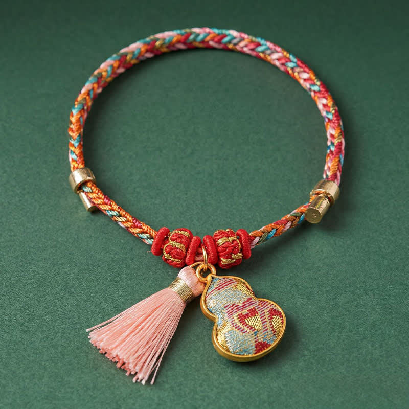 Buddha Stones Pulsera de protección con dije de candado chino, bolsa de dinero de manzana de cinco colores tejida a mano - image 41