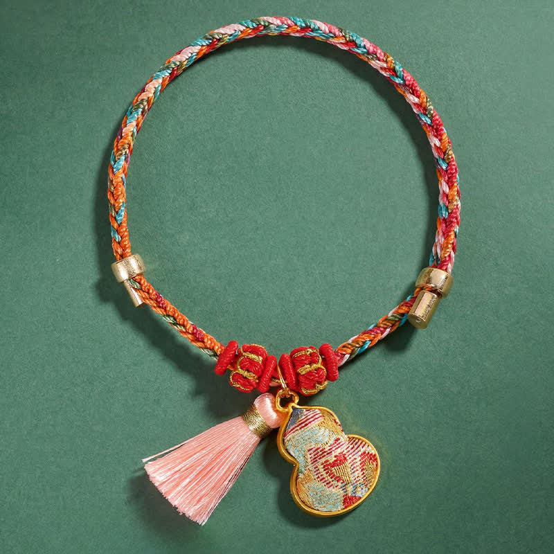 Buddha Stones Pulsera de protección con dije de candado chino, bolsa de dinero de manzana de cinco colores tejida a mano - image 39