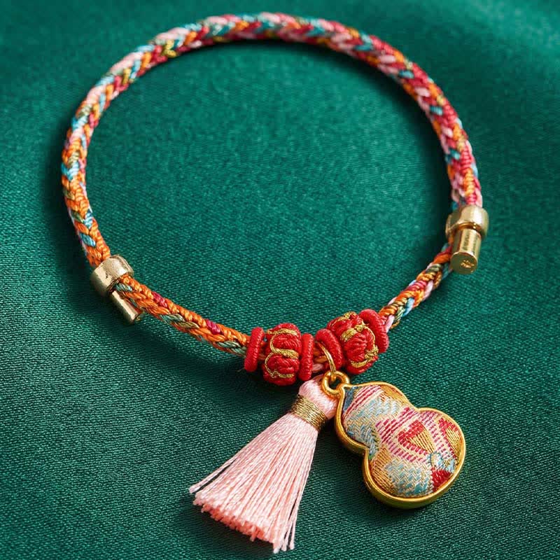 Buddha Stones Pulsera de protección con dije de candado chino, bolsa de dinero de manzana de cinco colores tejida a mano - image 44