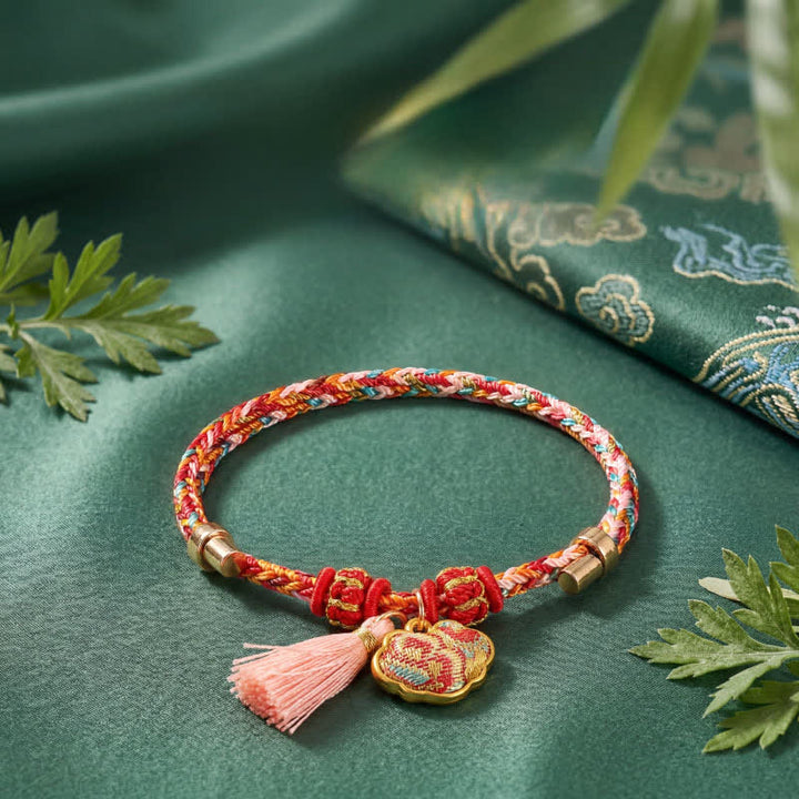 Buddha Stones Pulsera de protección con dije de candado chino, bolsa de dinero de manzana de cinco colores tejida a mano - image 42