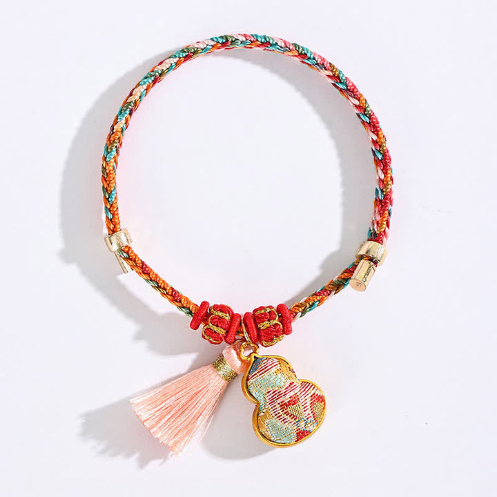 Buddha Stones Pulsera de protección con dije de candado chino, bolsa de dinero de manzana de cinco colores tejida a mano - image 45