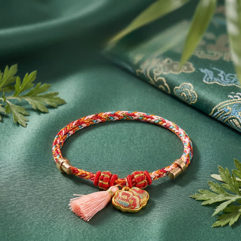 Buddha Stones Pulsera de protección con dije de candado chino, bolsa de dinero de manzana de cinco colores tejida a mano - Amuleto de candado chino (mismo tono de color, el diseño varía) - image 51