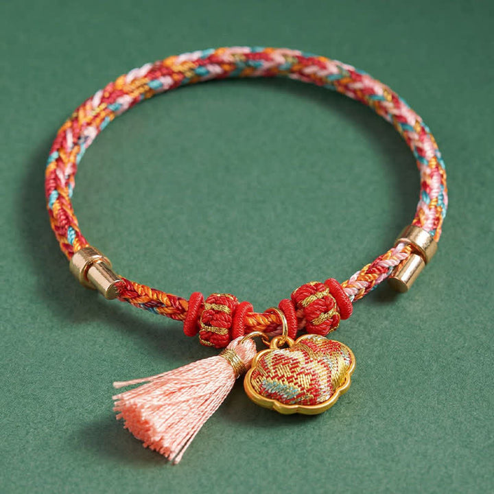 Buddha Stones Pulsera de protección con dije de candado chino, bolsa de dinero de manzana de cinco colores tejida a mano - image 57