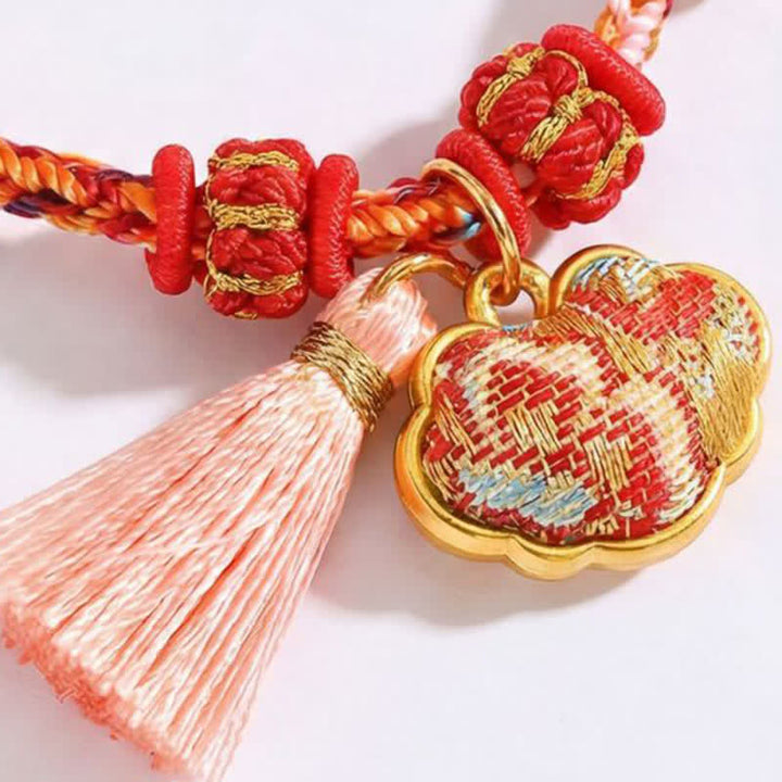 Buddha Stones Pulsera de protección con dije de candado chino, bolsa de dinero de manzana de cinco colores tejida a mano - image 54