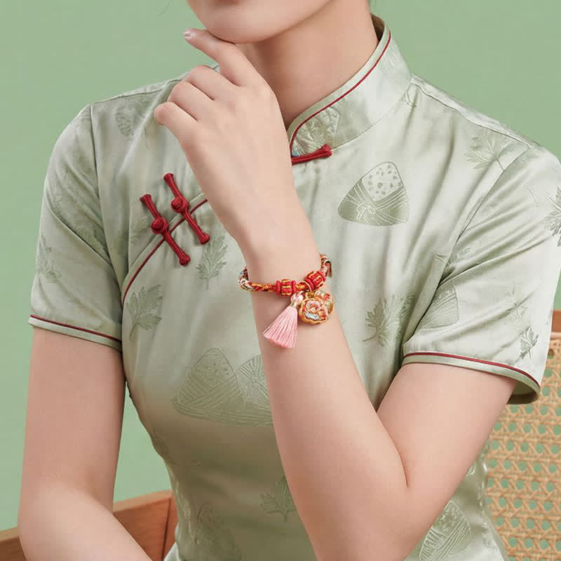 Buddha Stones Pulsera de protección con dije de candado chino, bolsa de dinero de manzana de cinco colores tejida a mano - image 64