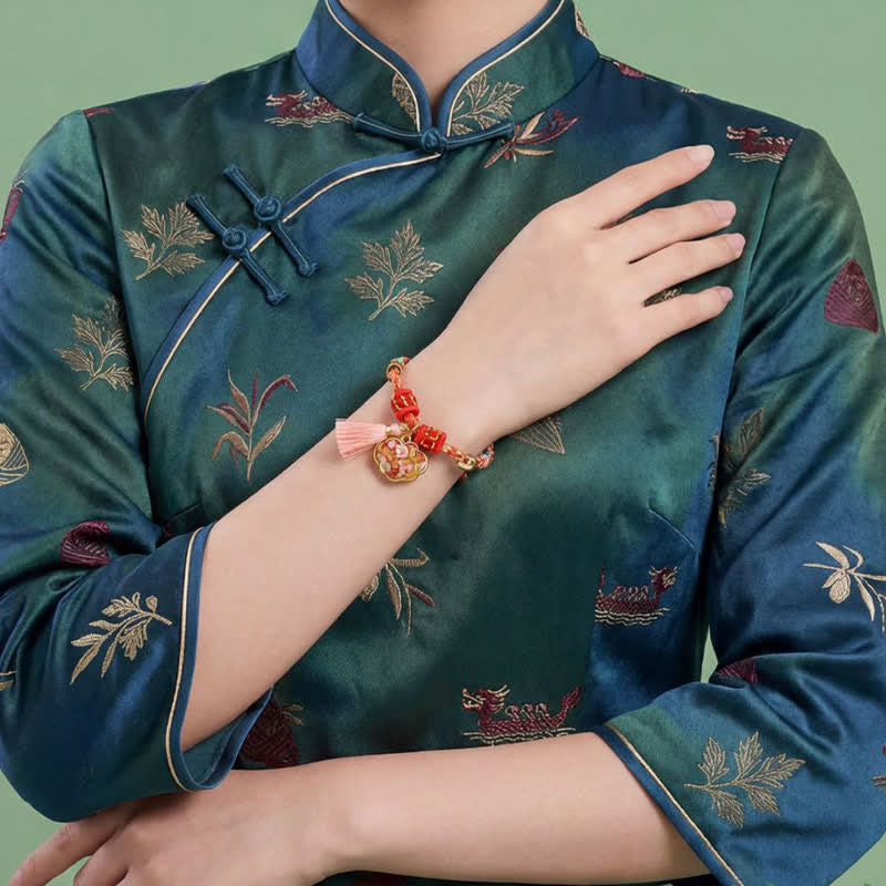 Buddha Stones Pulsera de protección con dije de candado chino, bolsa de dinero de manzana de cinco colores tejida a mano - image 65
