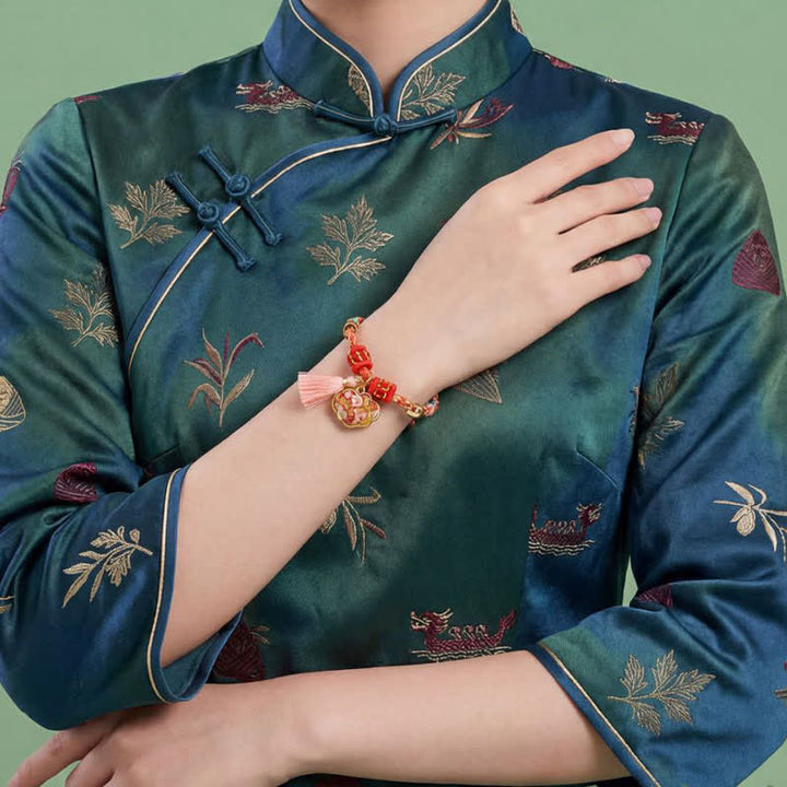 Buddha Stones Pulsera de protección con dije de candado chino, bolsa de dinero de manzana de cinco colores tejida a mano - image 65