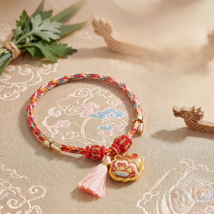 Buddha Stones Pulsera de protección con dije de candado chino, bolsa de dinero de manzana de cinco colores tejida a mano - image 61