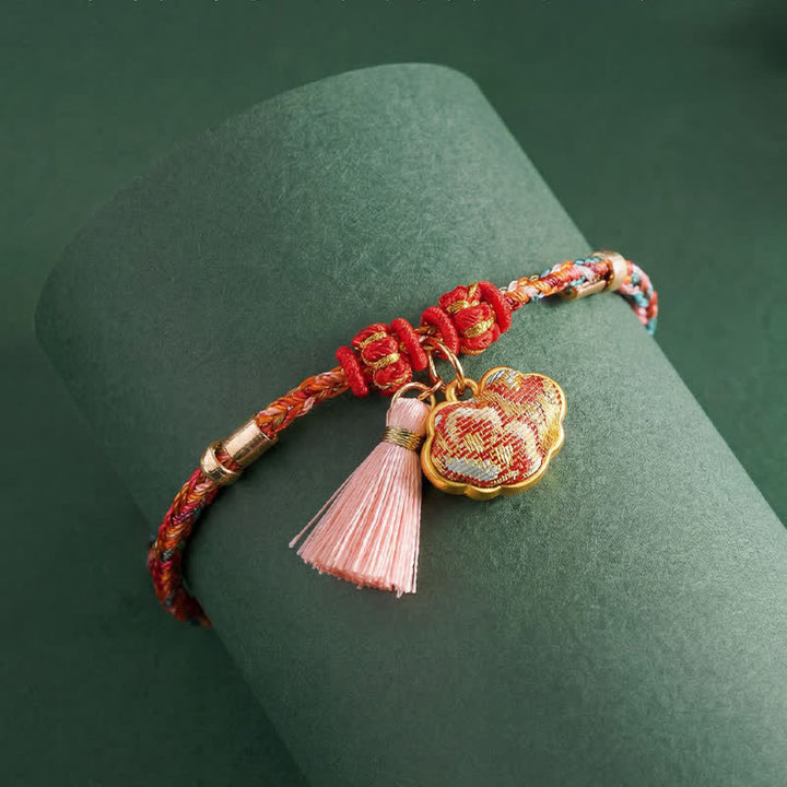 Buddha Stones Pulsera de protección con dije de candado chino, bolsa de dinero de manzana de cinco colores tejida a mano - image 62