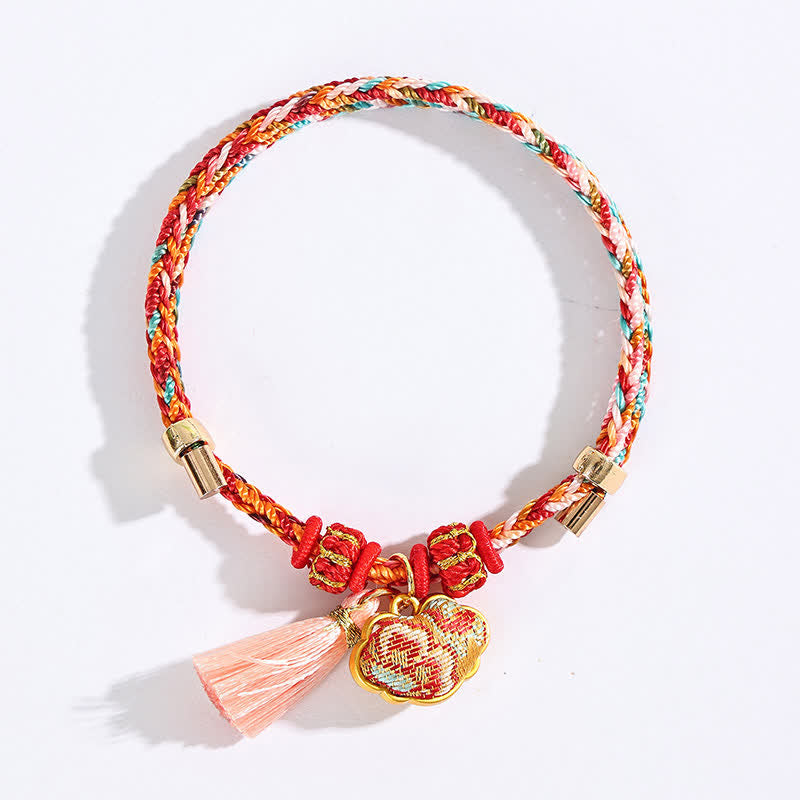 Buddha Stones Pulsera de protección con dije de candado chino, bolsa de dinero de manzana de cinco colores tejida a mano - image 66