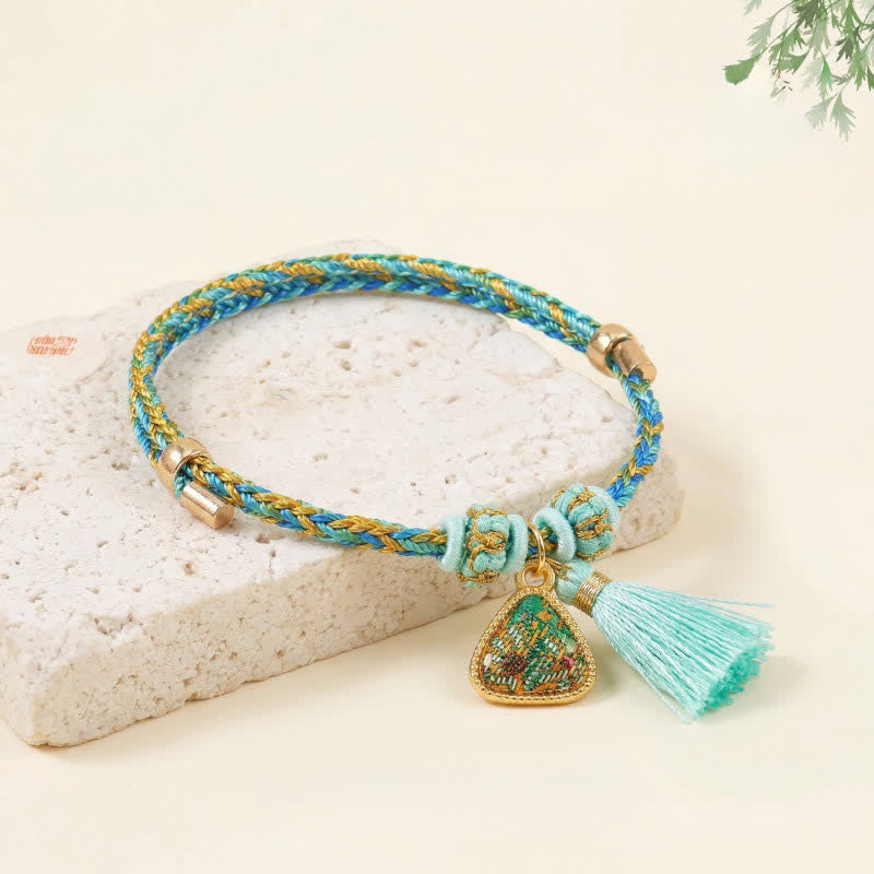 Buddha Stones Pulsera con dije de calabaza, cordón de cinco colores tejido a mano, canción verde de la suerte, brocado, zongzi, bolsa de dinero con manzana, candado chino y pulsera. - Zongzi (mismo tono de color, estampado variable) - image 0