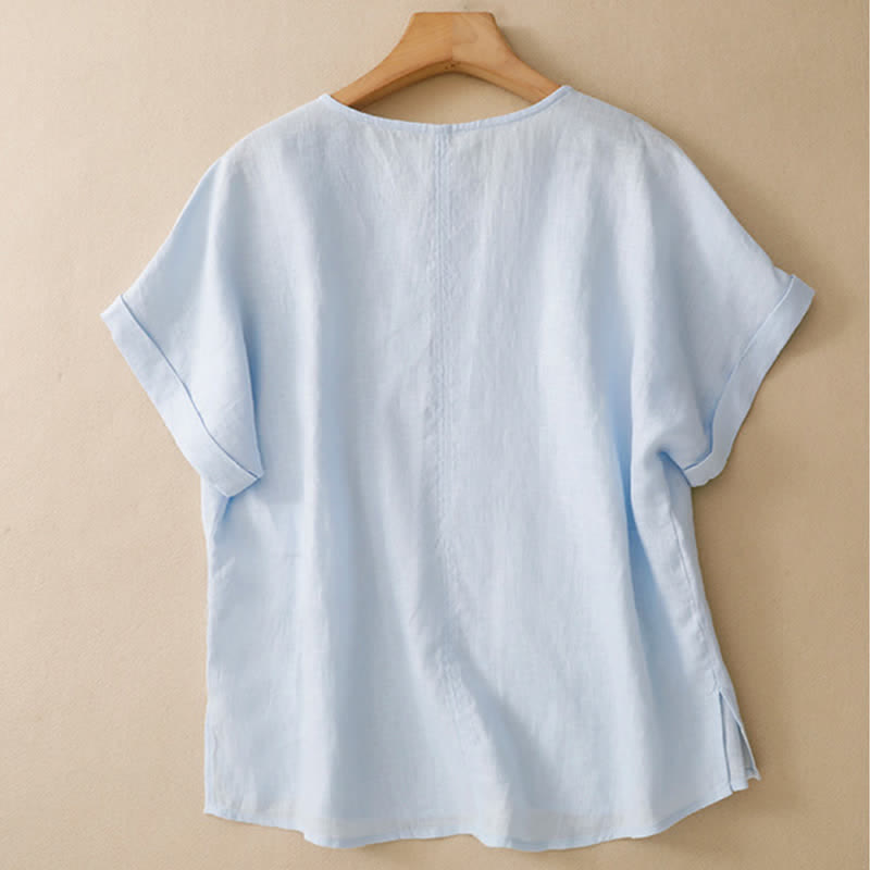 Buddha Stones Camiseta de manga corta para mujer, estilo casual de verano, minimalista, con abertura lateral y cuello en V. - image 1