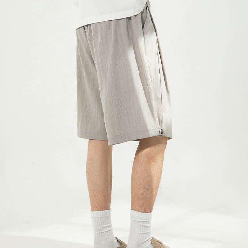 Buddha Stones Pantalones cortos de verano informales minimalistas con cordón ajustable y cintura elástica para hombre, color liso, con bolsillo. - image 1