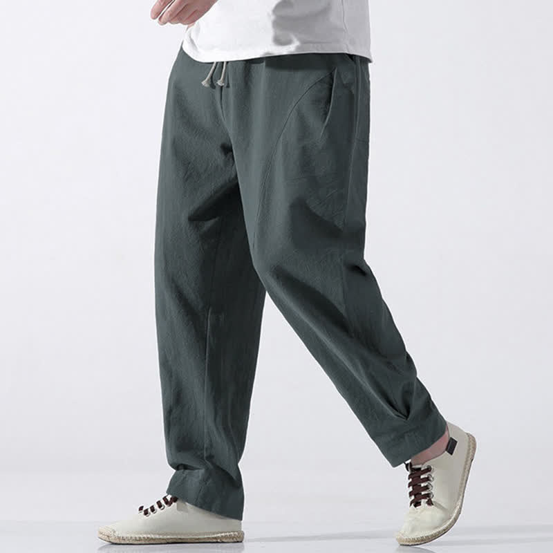 Buddha Stones Pantalones cortos de algodón liso estilo harem para hombre, estilo casual de verano, minimalistas, con cordón ajustable y bolsillo. - image 1