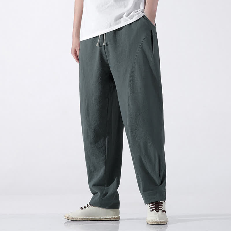 Buddha Stones Pantalones cortos de algodón liso estilo harem para hombre, estilo casual de verano, minimalistas, con cordón ajustable y bolsillo. - Azul cadete - US/UK/AU46, EU56 (5XL) - image 0