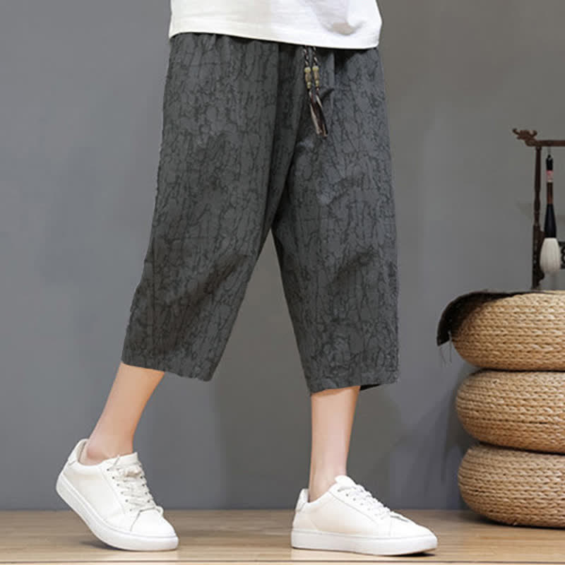 Buddha Stones Pantalones cortos de verano informales vintage con cordón ajustable y estampado abstracto para hombre, con bolsillos. - image 1
