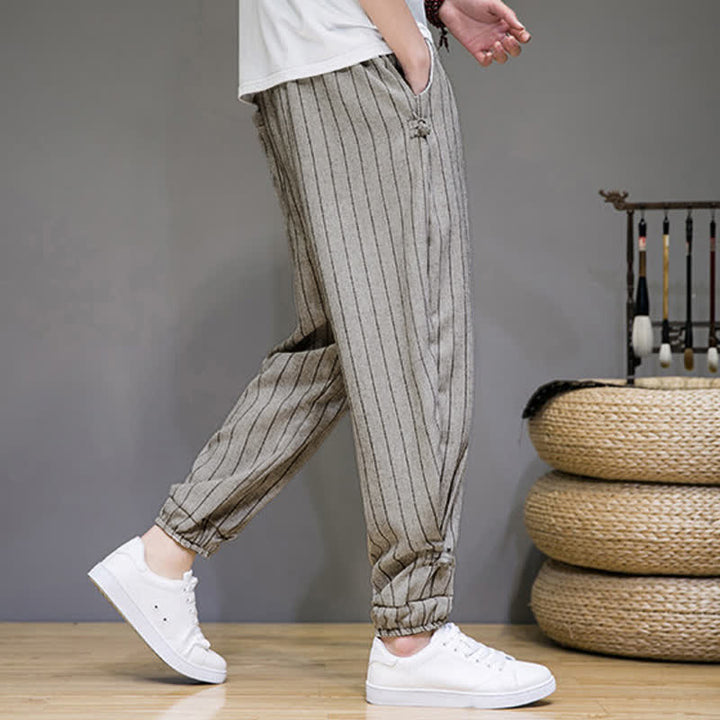 Buddha Stones Pantalones cortos de verano informales con cordón ajustable y rayas, estilo harem para hombre, con bolsillos. - image 22