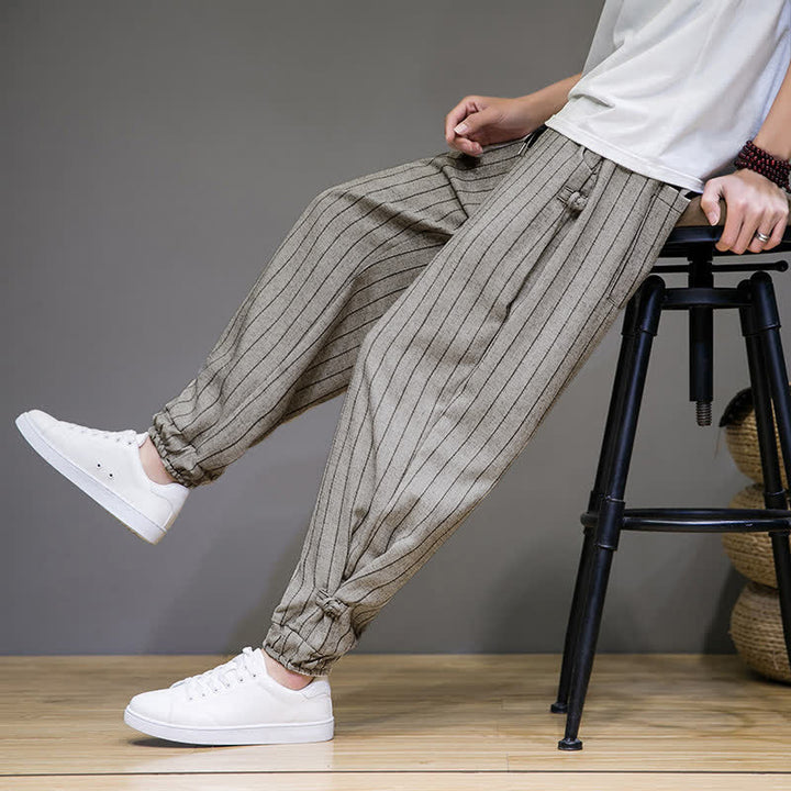 Buddha Stones Pantalones cortos de verano informales con cordón ajustable y rayas, estilo harem para hombre, con bolsillos. - image 27