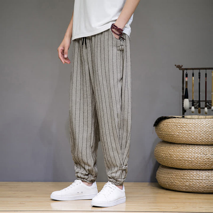 Buddha Stones Pantalones cortos de verano informales con cordón ajustable y rayas, estilo harem para hombre, con bolsillos. - image 23