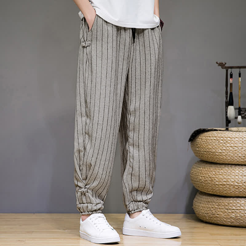 Buddha Stones Pantalones cortos de verano informales con cordón ajustable y rayas, estilo harem para hombre, con bolsillos. - image 26