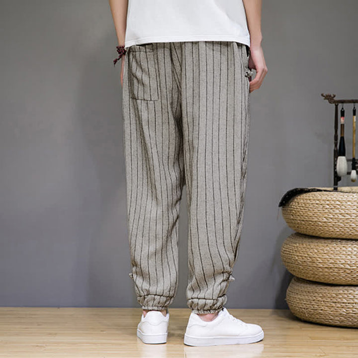 Buddha Stones Pantalones cortos de verano informales con cordón ajustable y rayas, estilo harem para hombre, con bolsillos. - image 24
