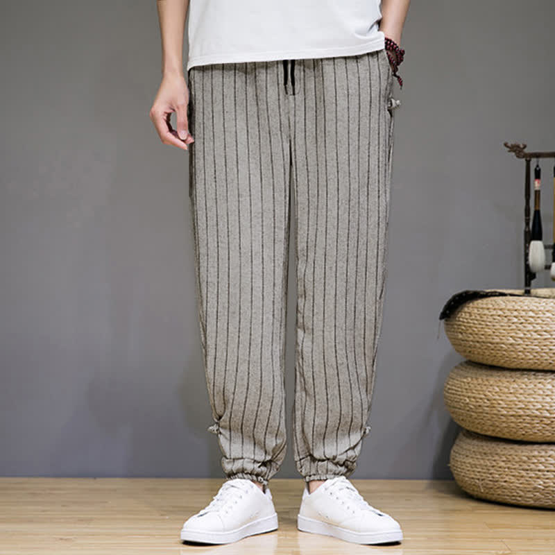 Buddha Stones Pantalones cortos de verano informales con cordón ajustable y rayas, estilo harem para hombre, con bolsillos. - image 21