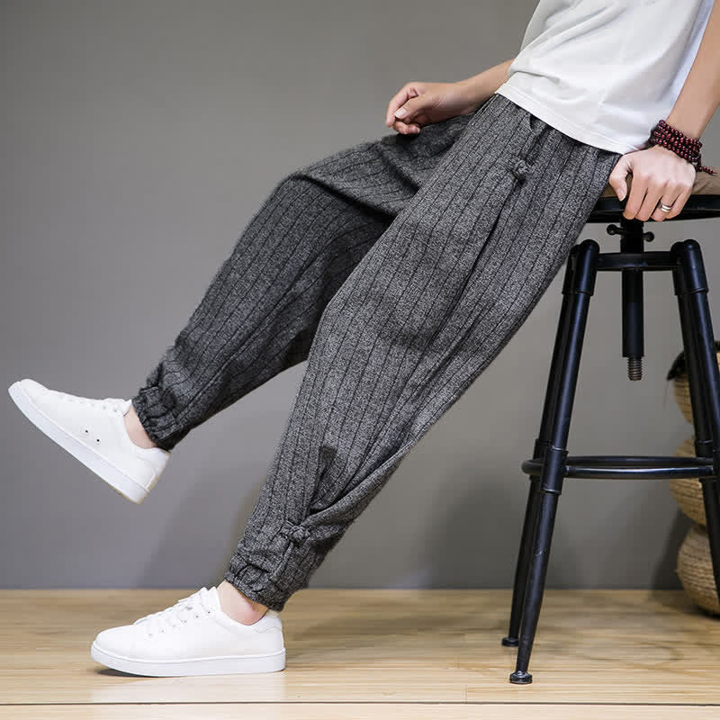 Buddha Stones Pantalones cortos de verano informales con cordón ajustable y rayas, estilo harem para hombre, con bolsillos. - image 19