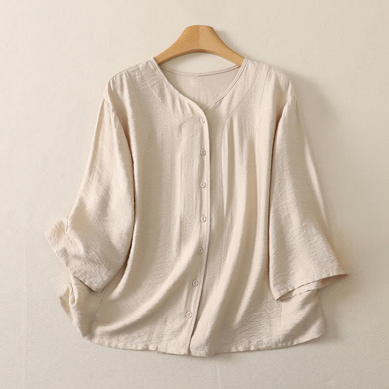 Buddha Stones Camisas de manga larga lisas con botones, estilo casual de verano para mujer. - Blanco antiguo - US12, UK/AU16, EU44 (3XL) - image 9