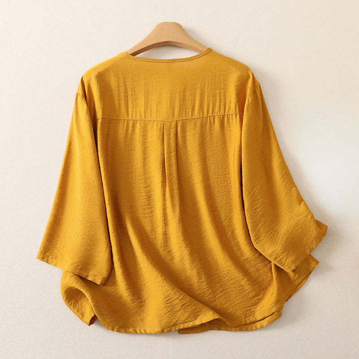 Buddha Stones Camisas de manga larga lisas con botones, estilo casual de verano para mujer. - image 1