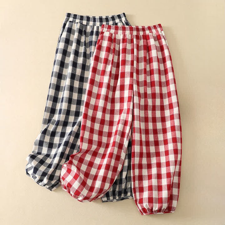 Buddha Stones Pantalones cortos de cuadros clásicos informales de verano para mujer, estilo harem con bolsillo. - image 13