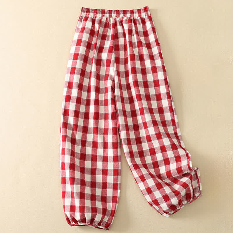 Buddha Stones Pantalones cortos de cuadros clásicos informales de verano para mujer, estilo harem con bolsillo. - image 1
