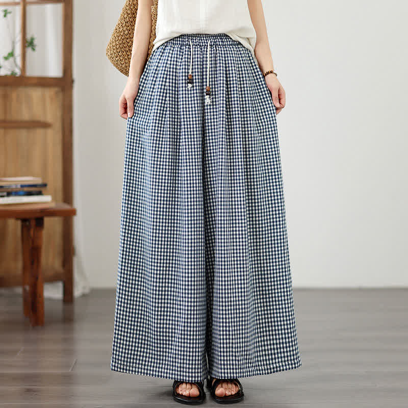 Buddha Stones Pantalones cortos de tobillo a cuadros con cordón ajustable, estilo casual de verano para mujer, de pierna ancha y con bolsillo. - image 7