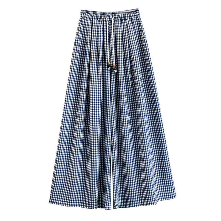 Buddha Stones Pantalones cortos de tobillo a cuadros con cordón ajustable, estilo casual de verano para mujer, de pierna ancha y con bolsillo. - image 6