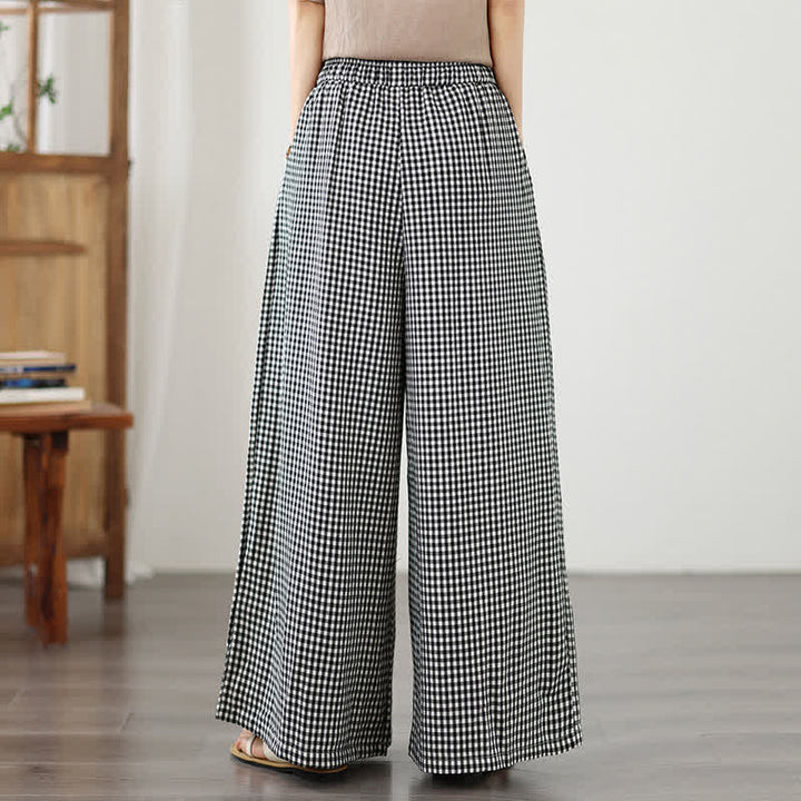 Buddha Stones Pantalones cortos de tobillo a cuadros con cordón ajustable, estilo casual de verano para mujer, de pierna ancha y con bolsillo. - image 11