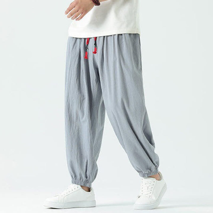 Buddha Stones Pantalones cortos de algodón liso estilo boho con cordón ajustable, estilo harem para hombre, con bolsillo. - image 2