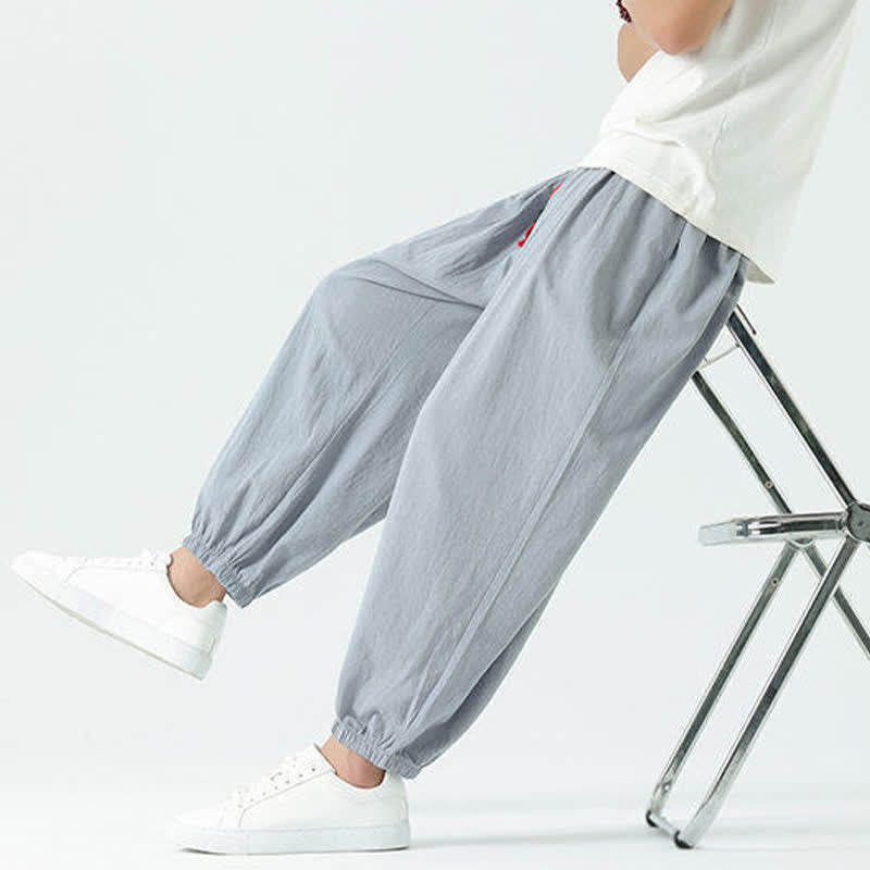 Buddha Stones Pantalones cortos de algodón liso estilo boho con cordón ajustable, estilo harem para hombre, con bolsillo. - image 1