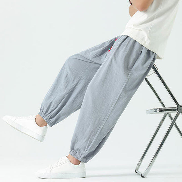 Buddha Stones Pantalones cortos de algodón liso estilo boho con cordón ajustable, estilo harem para hombre, con bolsillo. - image 1