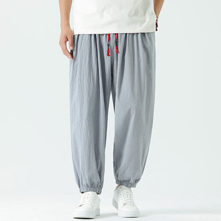 Buddha Stones Pantalones cortos de algodón liso estilo boho con cordón ajustable, estilo harem para hombre, con bolsillo. - image 3