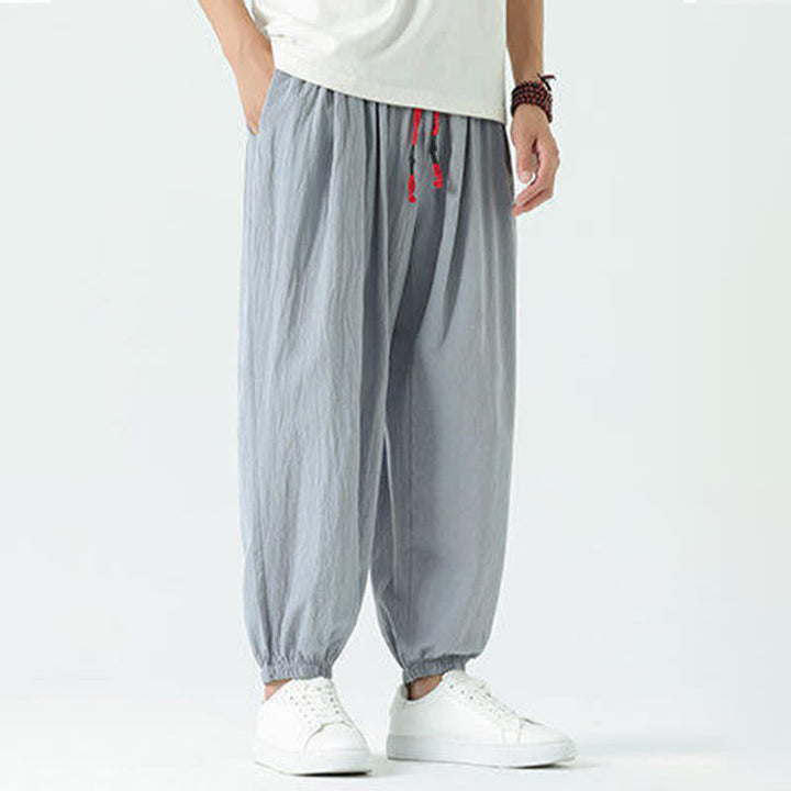 Buddha Stones Pantalones cortos de algodón liso estilo boho con cordón ajustable, estilo harem para hombre, con bolsillo. - image 5