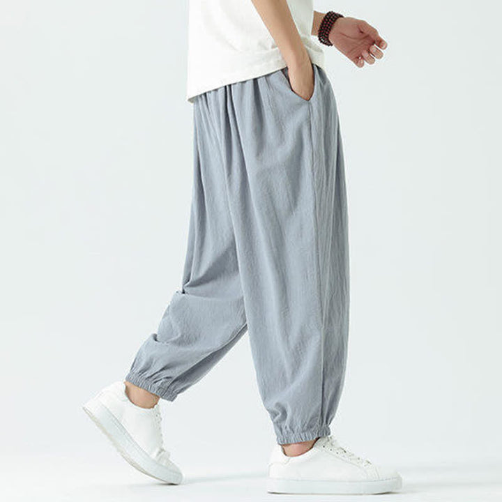 Buddha Stones Pantalones cortos de algodón liso estilo boho con cordón ajustable, estilo harem para hombre, con bolsillo. - image 6