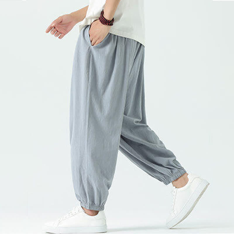 Buddha Stones Pantalones cortos de algodón liso estilo boho con cordón ajustable, estilo harem para hombre, con bolsillo. - image 4