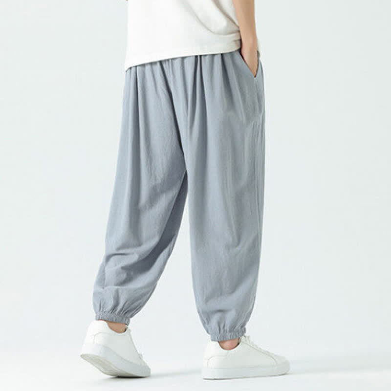 Buddha Stones Pantalones cortos de algodón liso estilo boho con cordón ajustable, estilo harem para hombre, con bolsillo. - image 9