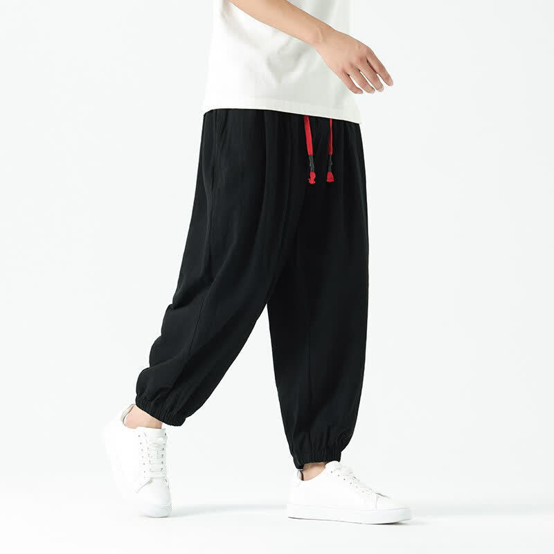 Buddha Stones Pantalones cortos de algodón liso estilo boho con cordón ajustable, estilo harem para hombre, con bolsillo. - image 11