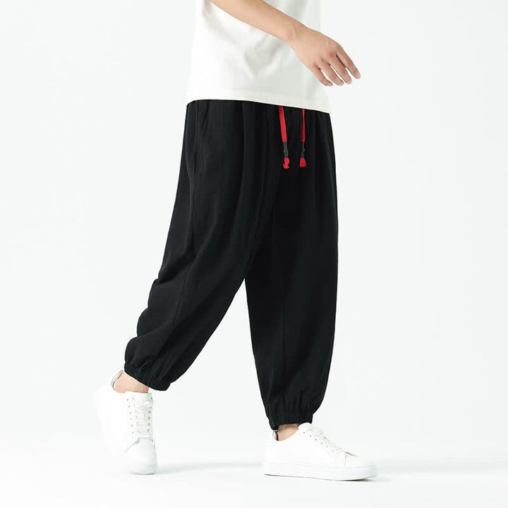 Buddha Stones Pantalones cortos de algodón liso estilo boho con cordón ajustable, estilo harem para hombre, con bolsillo. - image 11