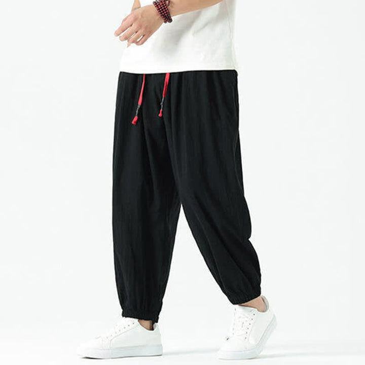 Buddha Stones Pantalones cortos de algodón liso estilo boho con cordón ajustable, estilo harem para hombre, con bolsillo. - Negro - US/UK/AU46, EU56 (5XL) - image 10