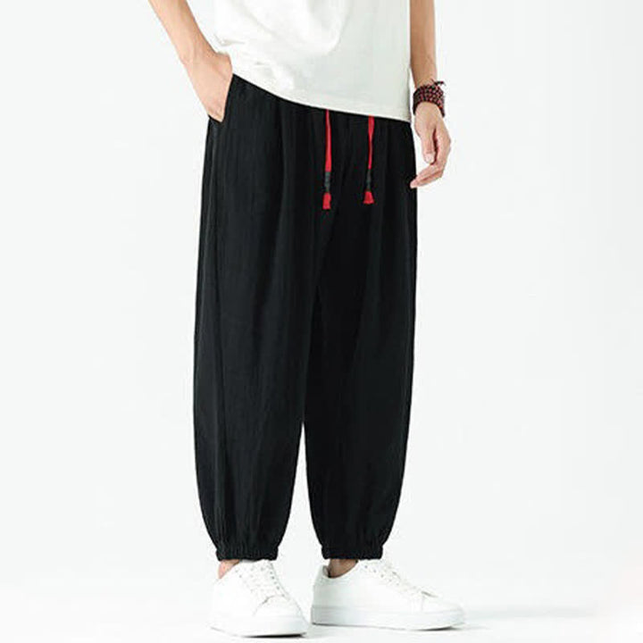 Buddha Stones Pantalones cortos de algodón liso estilo boho con cordón ajustable, estilo harem para hombre, con bolsillo. - image 12