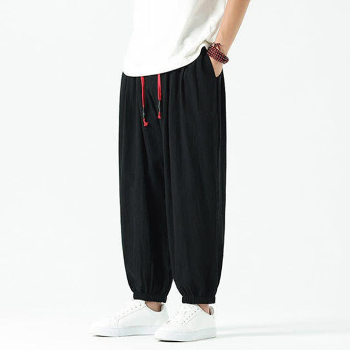 Buddha Stones Pantalones cortos de algodón liso estilo boho con cordón ajustable, estilo harem para hombre, con bolsillo. - image 13