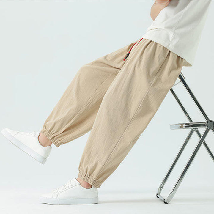Buddha Stones Pantalones cortos de algodón liso estilo boho con cordón ajustable, estilo harem para hombre, con bolsillo. - image 27