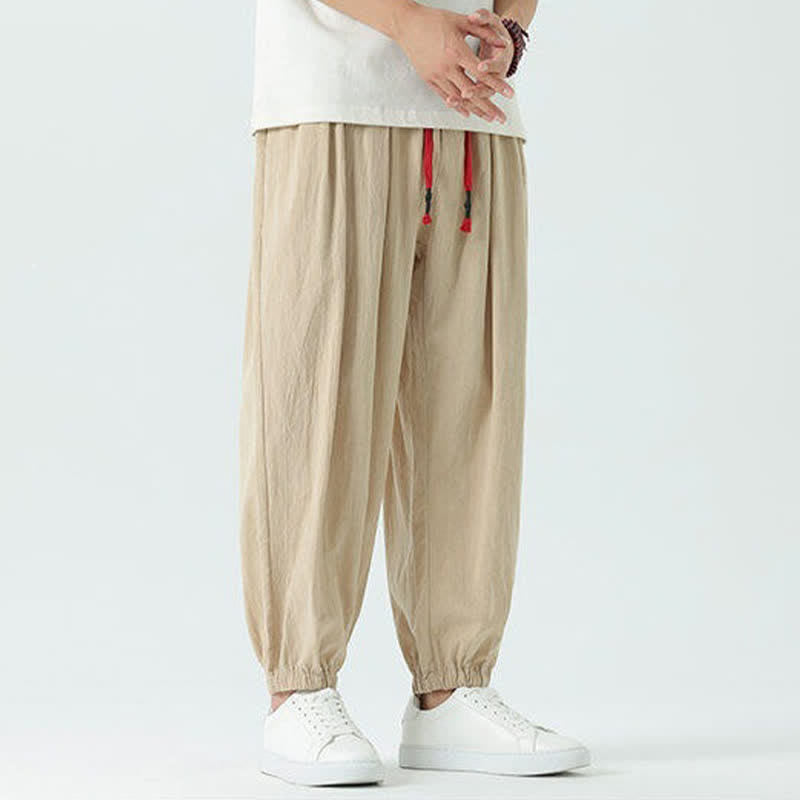 Buddha Stones Pantalones cortos de algodón liso estilo boho con cordón ajustable, estilo harem para hombre, con bolsillo. - image 20