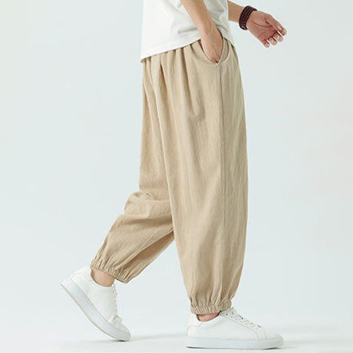 Buddha Stones Pantalones cortos de algodón liso estilo boho con cordón ajustable, estilo harem para hombre, con bolsillo. - image 21
